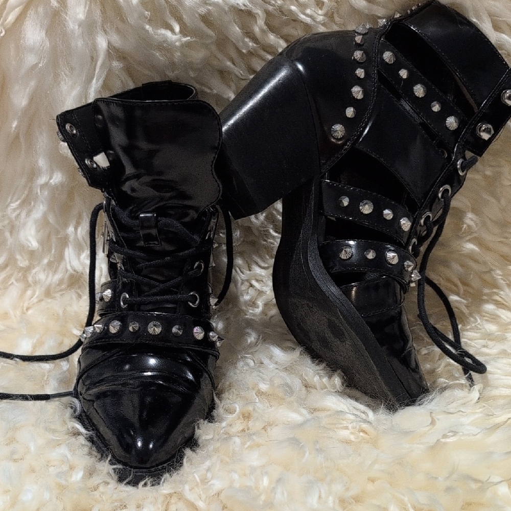 Sam Edelman Black Studded Lace Up Boots